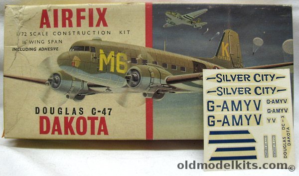 Airfix 1/72 Douglas DC-3 (C-47) Dakota - USAF or Silver Cities Airlines Decals, 483 plastic model kit
